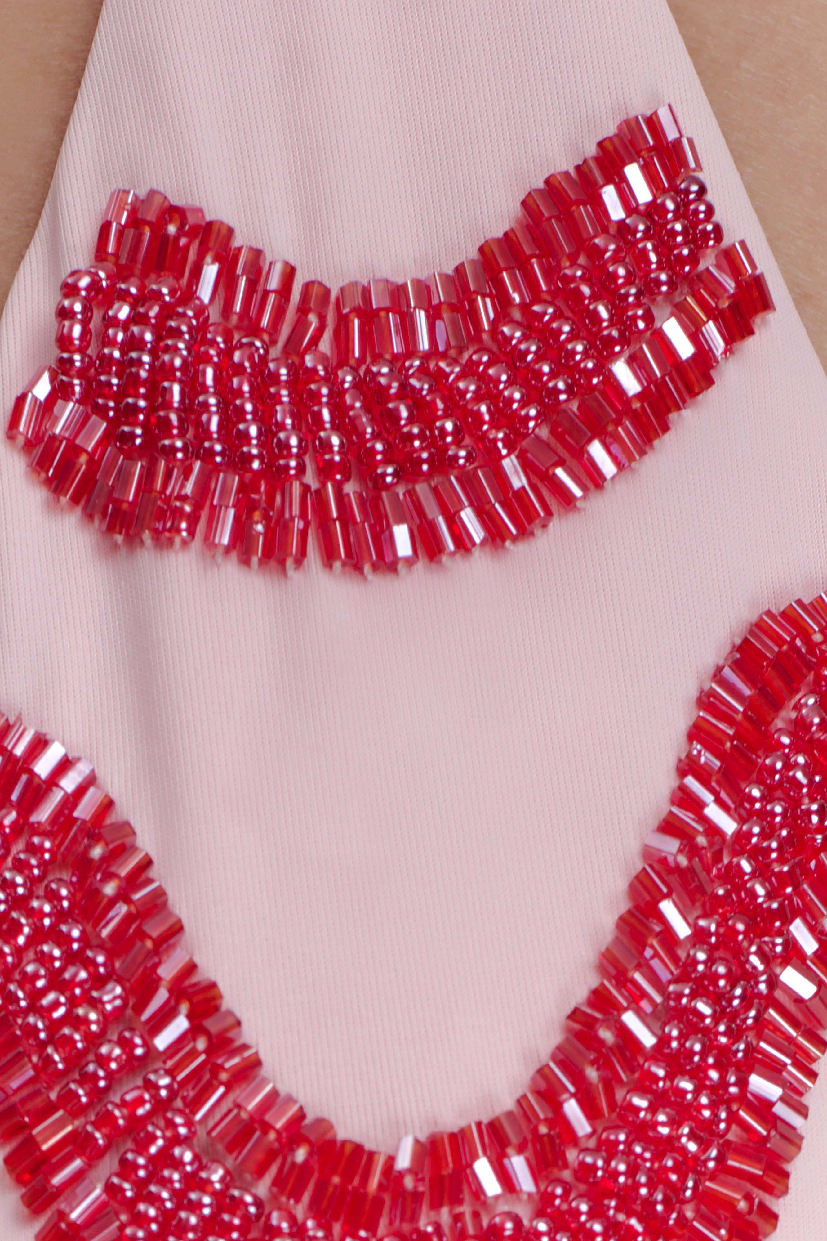 Robyn Beaded Triangle Bikini Top Pink