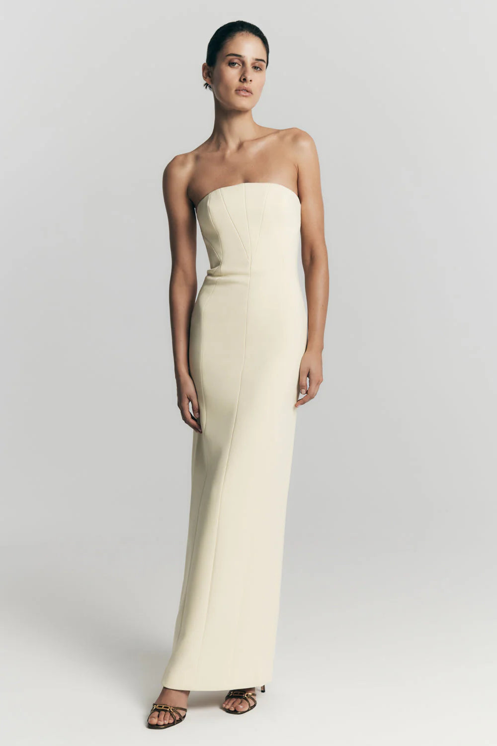 Kalila Strapless Crepe Maxi Dress Lemon