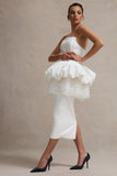 Jones White Strapless Midi Dress With Tulle Peplum Waist