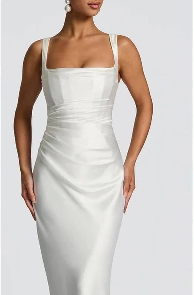 Women Wedding Guest Dress Satin Corset Top Elegant Maxi Dresses with Sheer Scarf Evening Gown