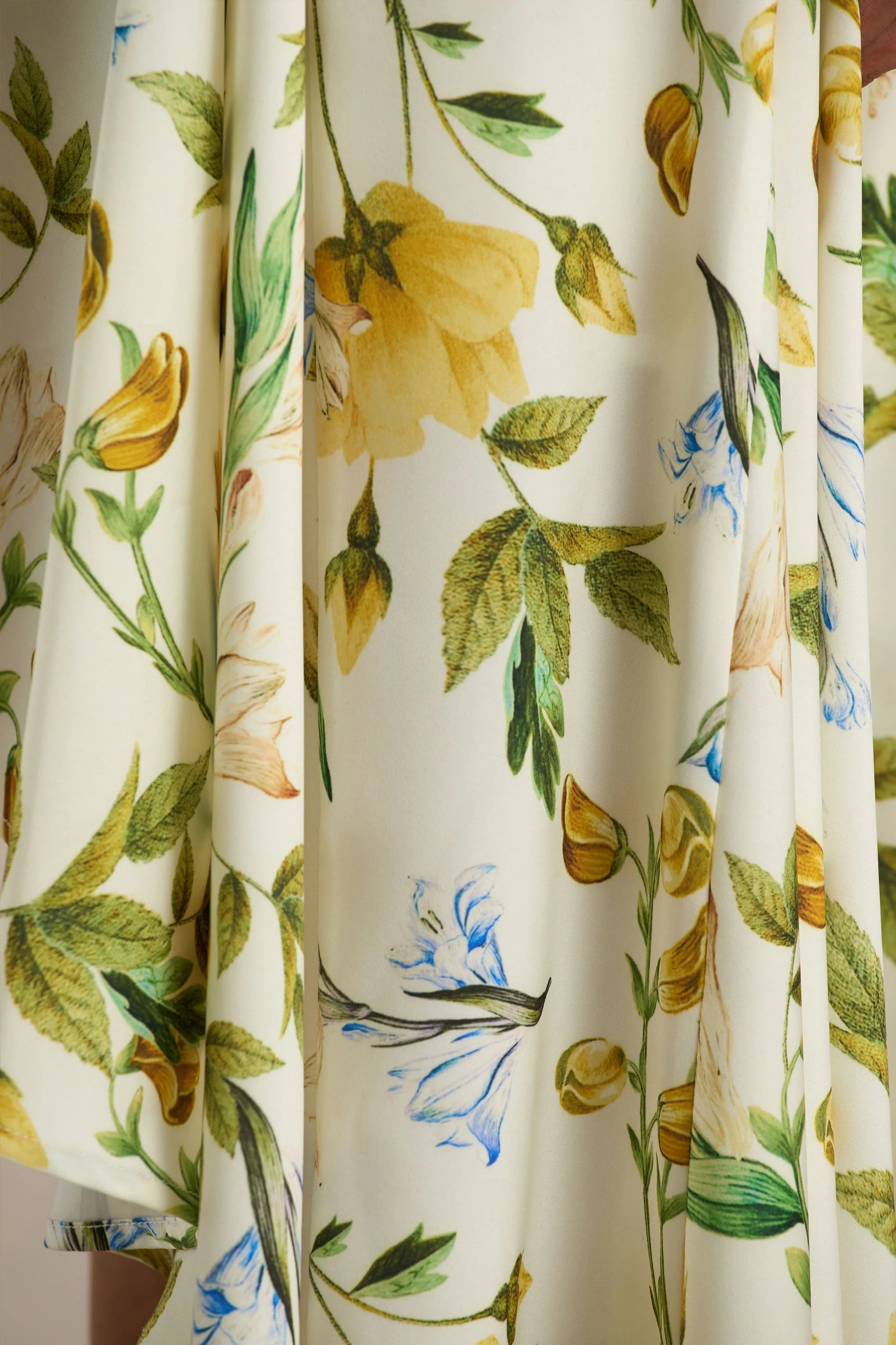 Glint Lemon Floral Print Satin Plunge Neck Maxi Dress With Asymmetric Hem