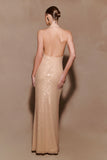Harriet Halter Neck Diamante Maxi Dress Sandy Gold