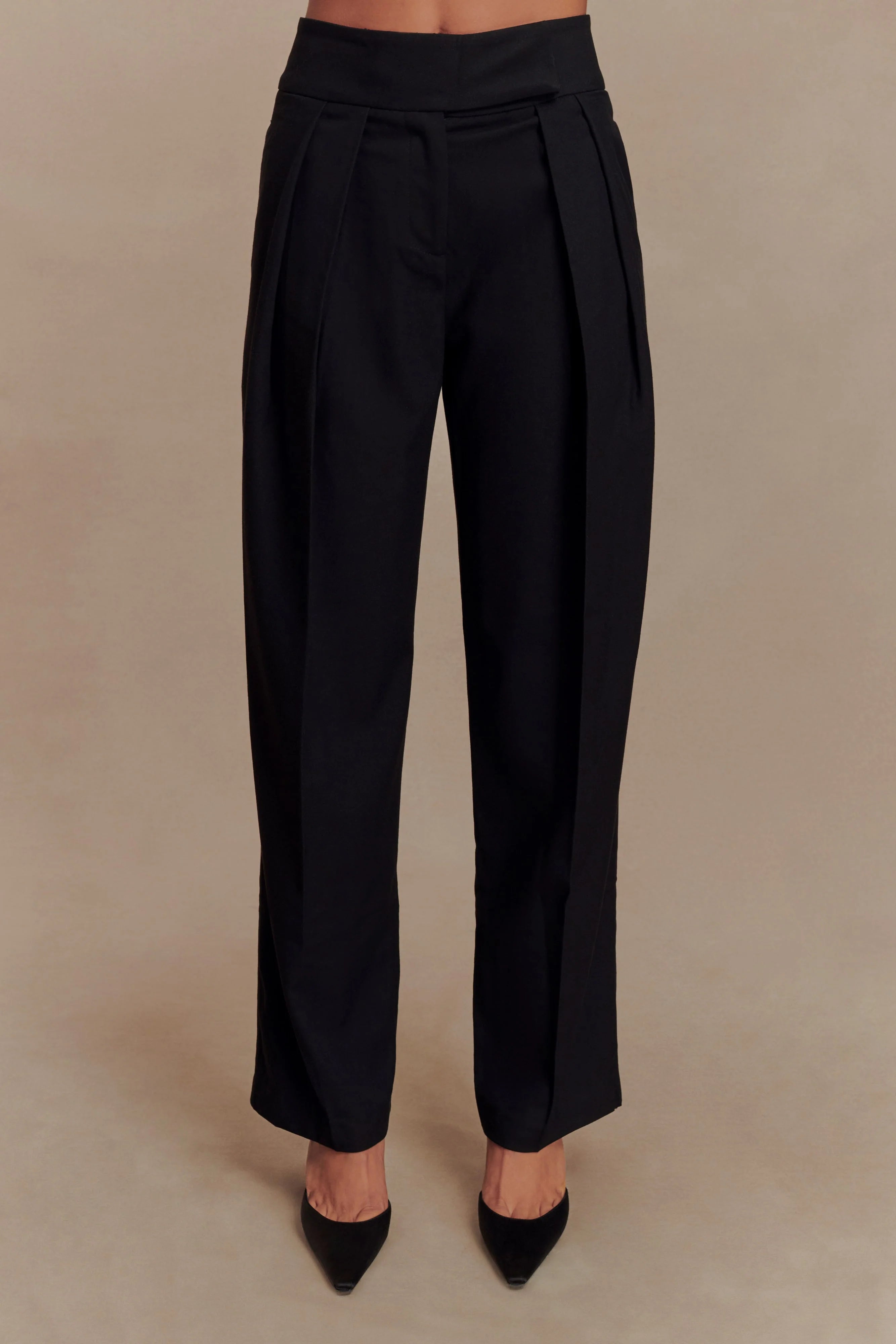 Penelope Pleated High Waisted Pants Black
