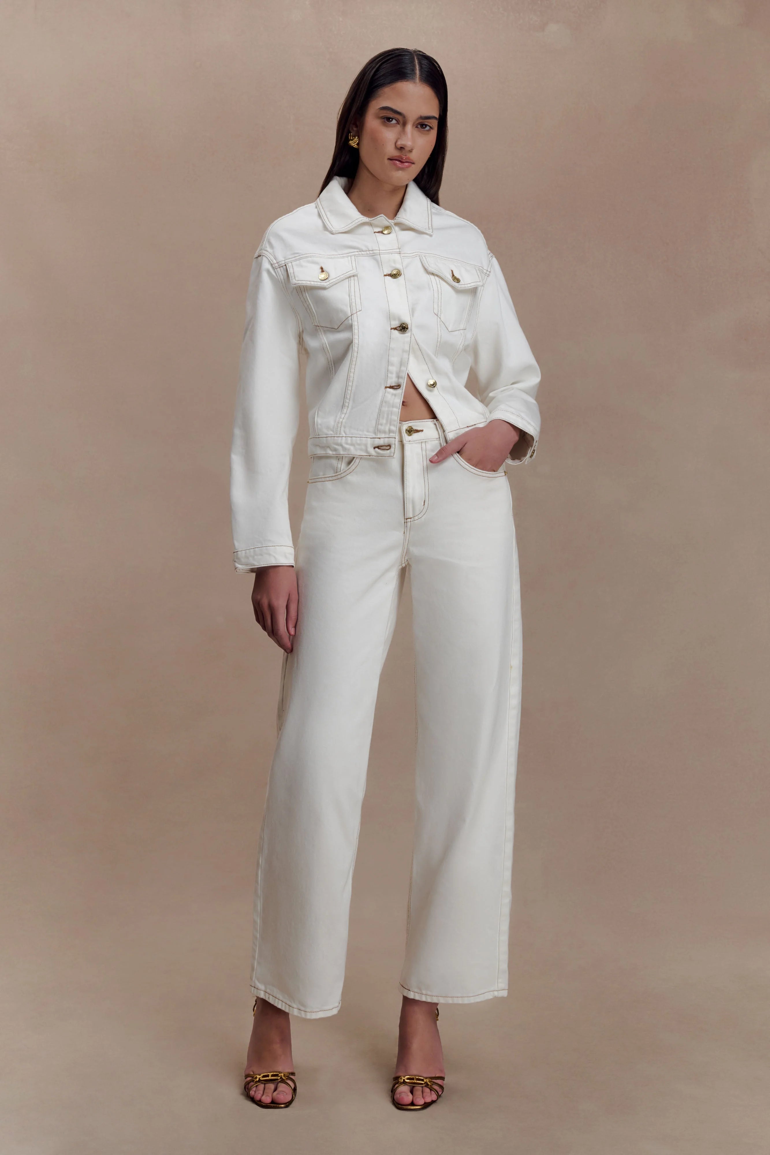 Kirra Cinched Denim Jacket White