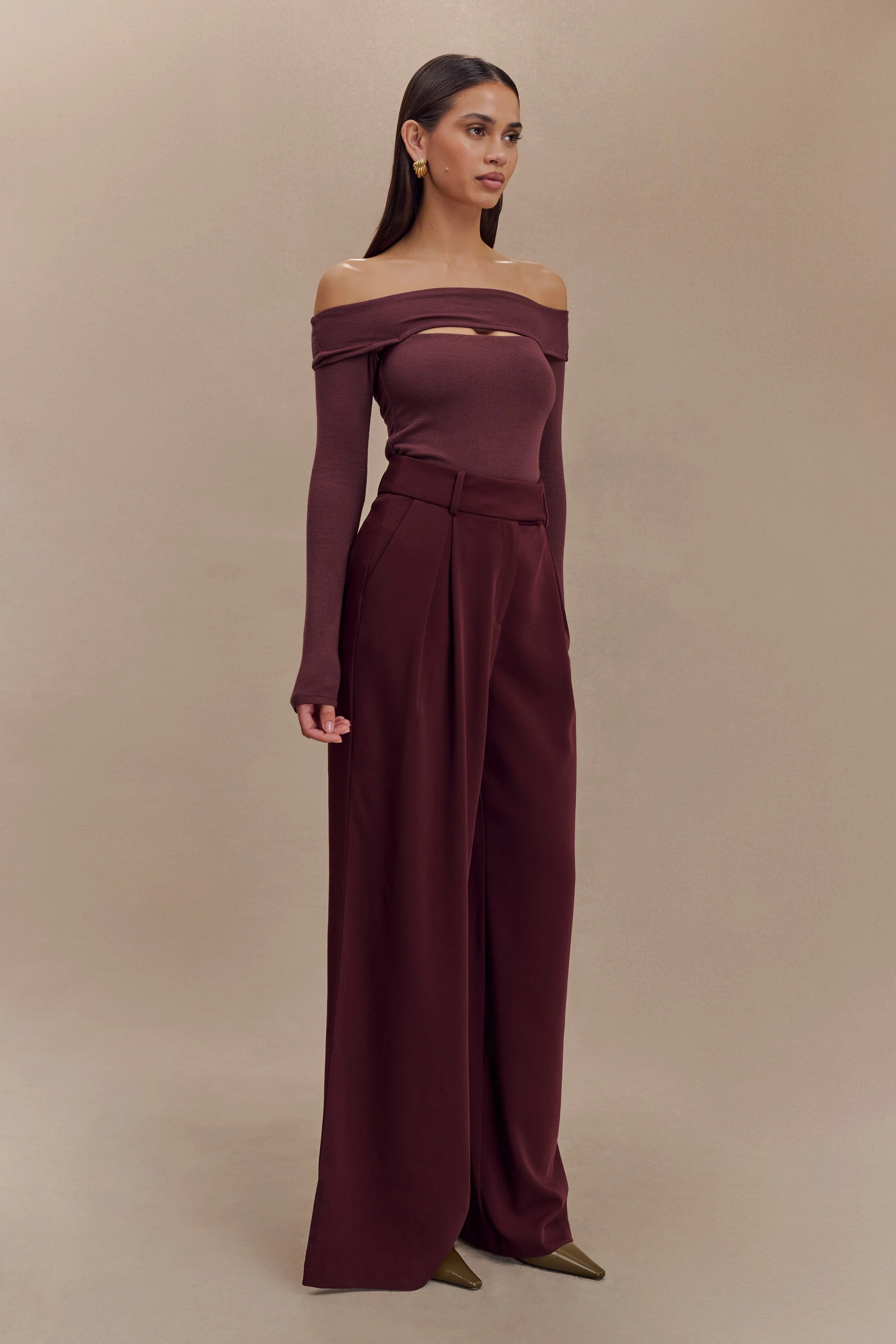 Jacqueline Pleated Wide Leg Pants Mahogany