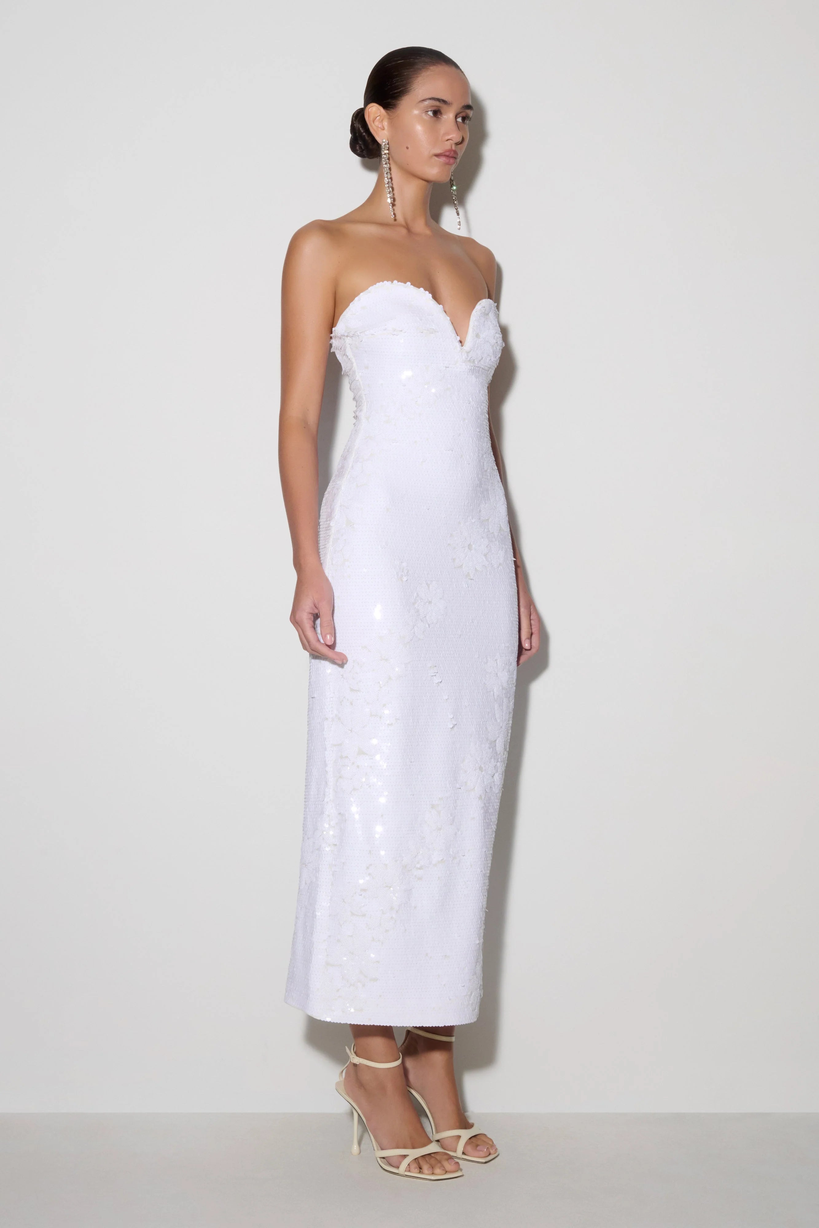 Maisie Strapless Sequin Midi Dress White