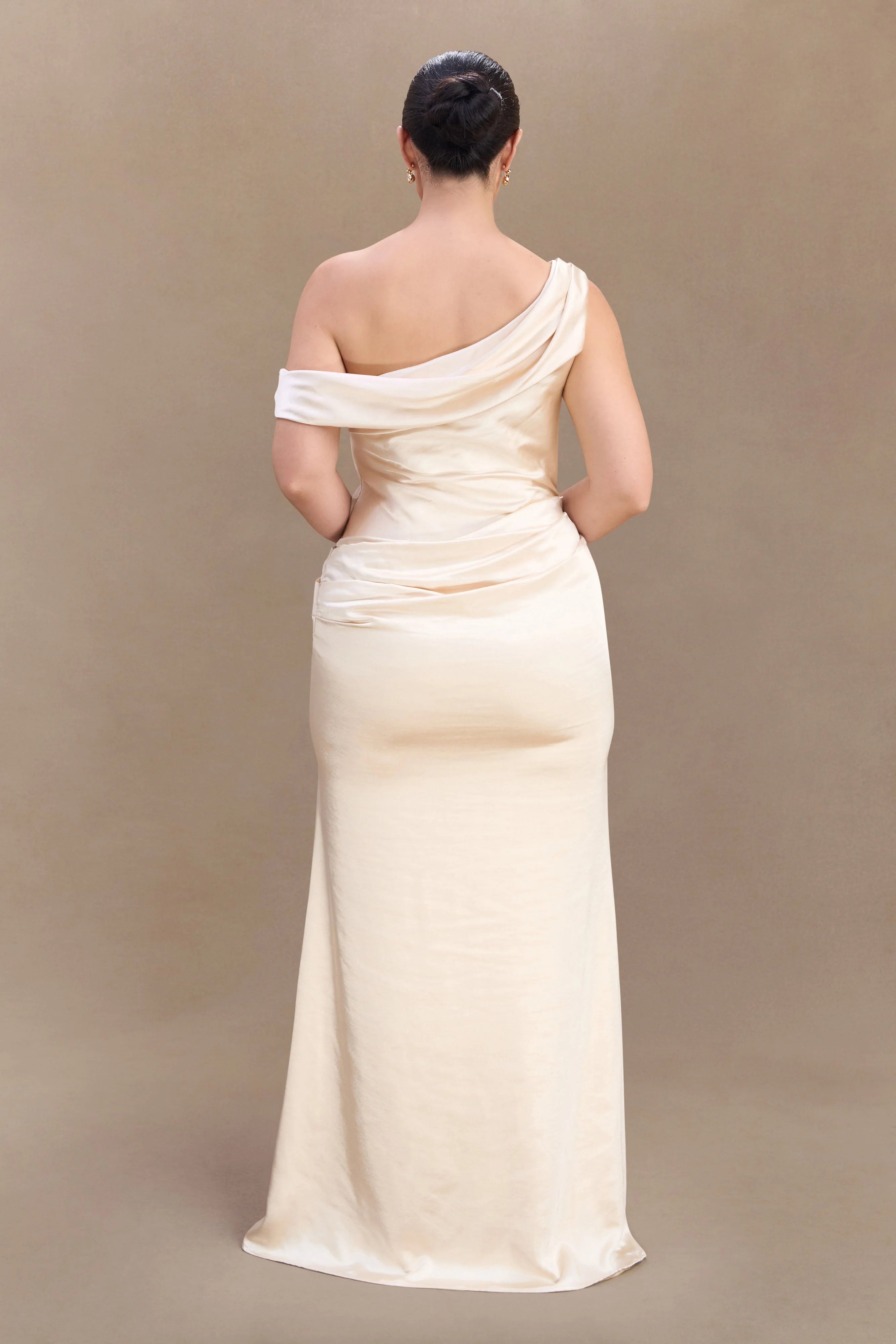 Dalia Off Shoulder Satin Maxi Dress Blush Gold