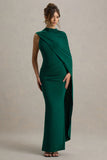 Maeve Bottle Green Cape Sleeve Draped Maxi Dress
