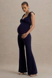 Impeccable Navy Sweetheart Bow Strap Maternity Jumpsuit