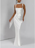 Women Wedding Guest Dress Satin Corset Top Elegant Maxi Dresses with Sheer Scarf Evening Gown