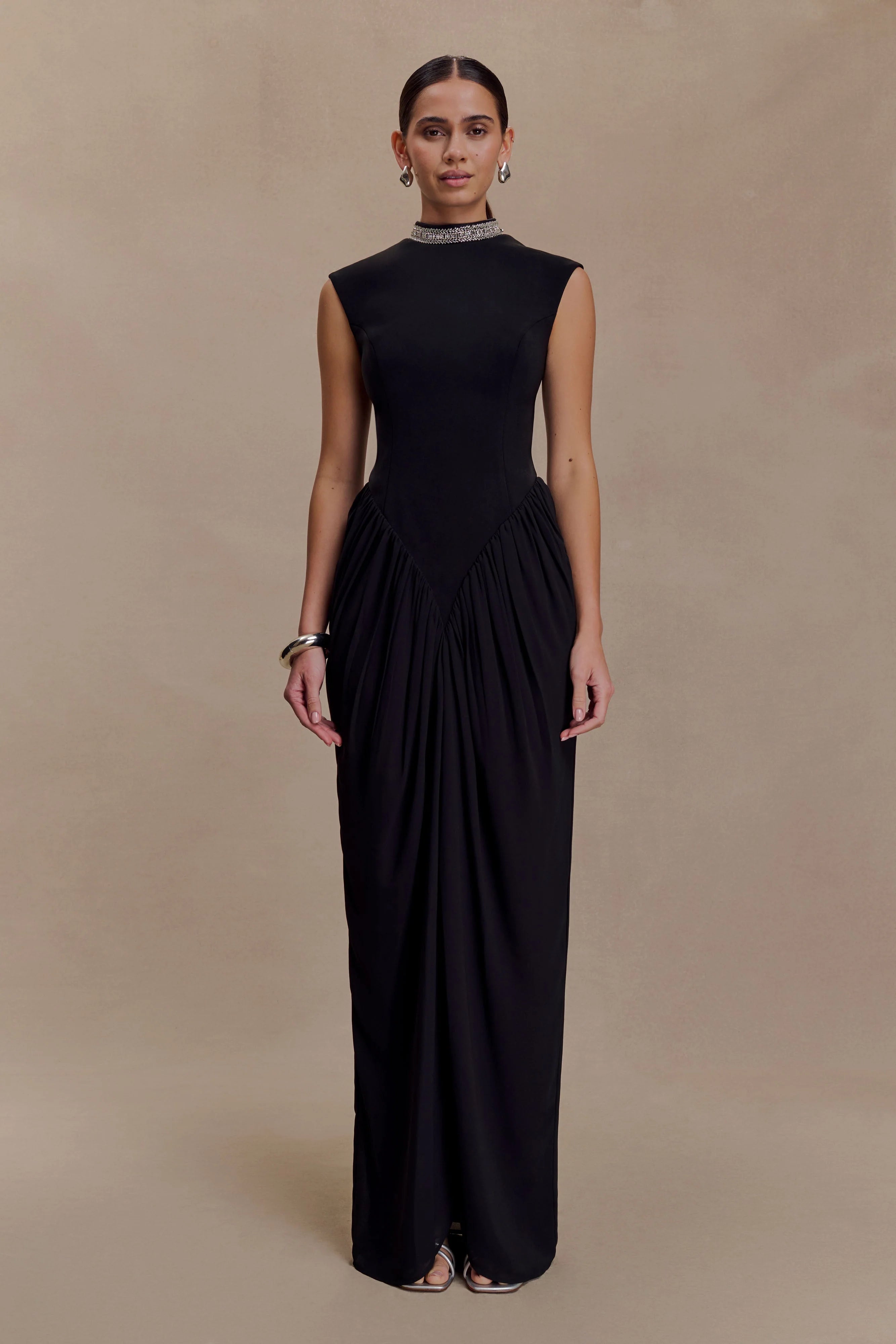 Elisa Diamante Neck Maxi Dress Black