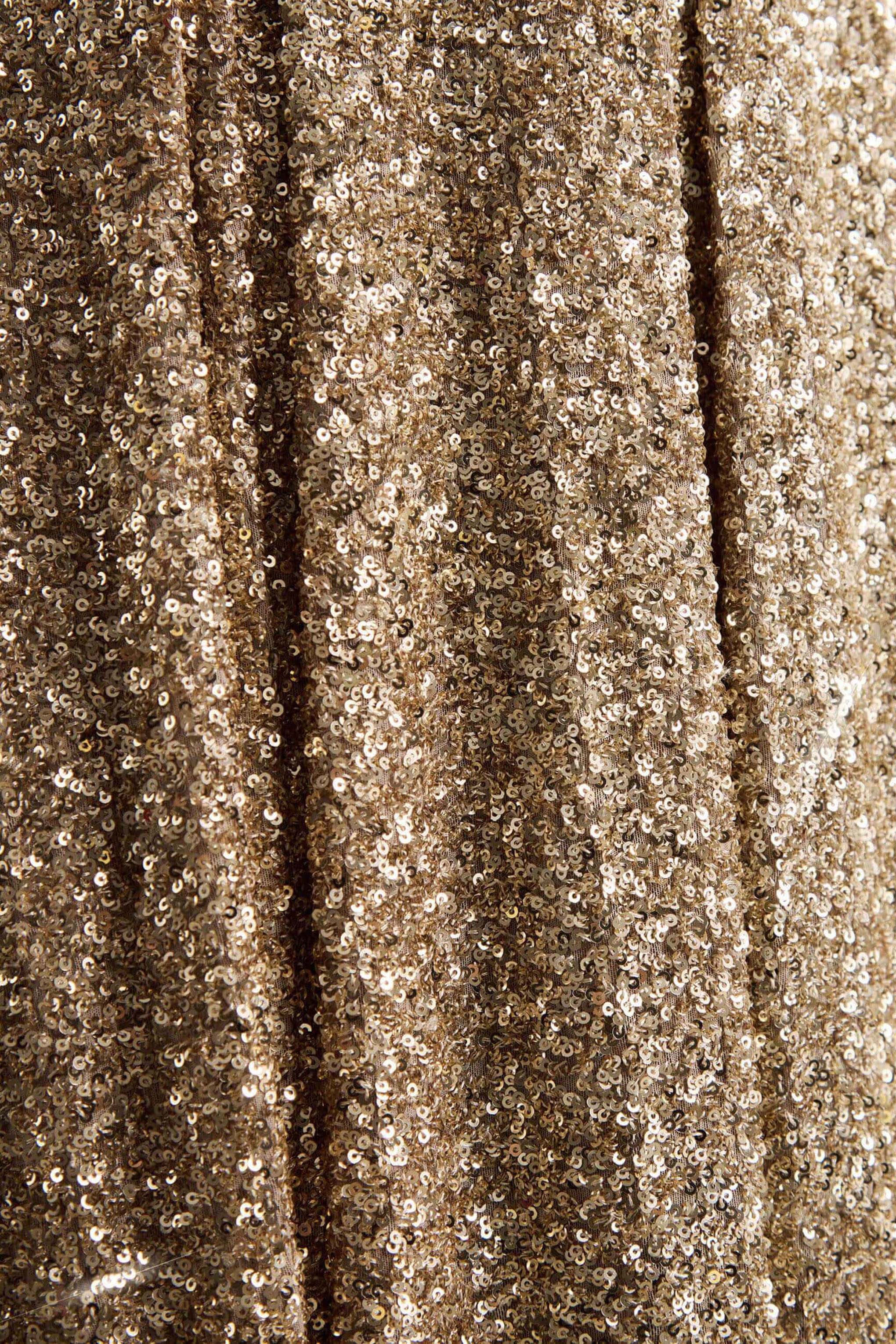 Lima Champagne Sequin Square Neck A Line Midi Dress