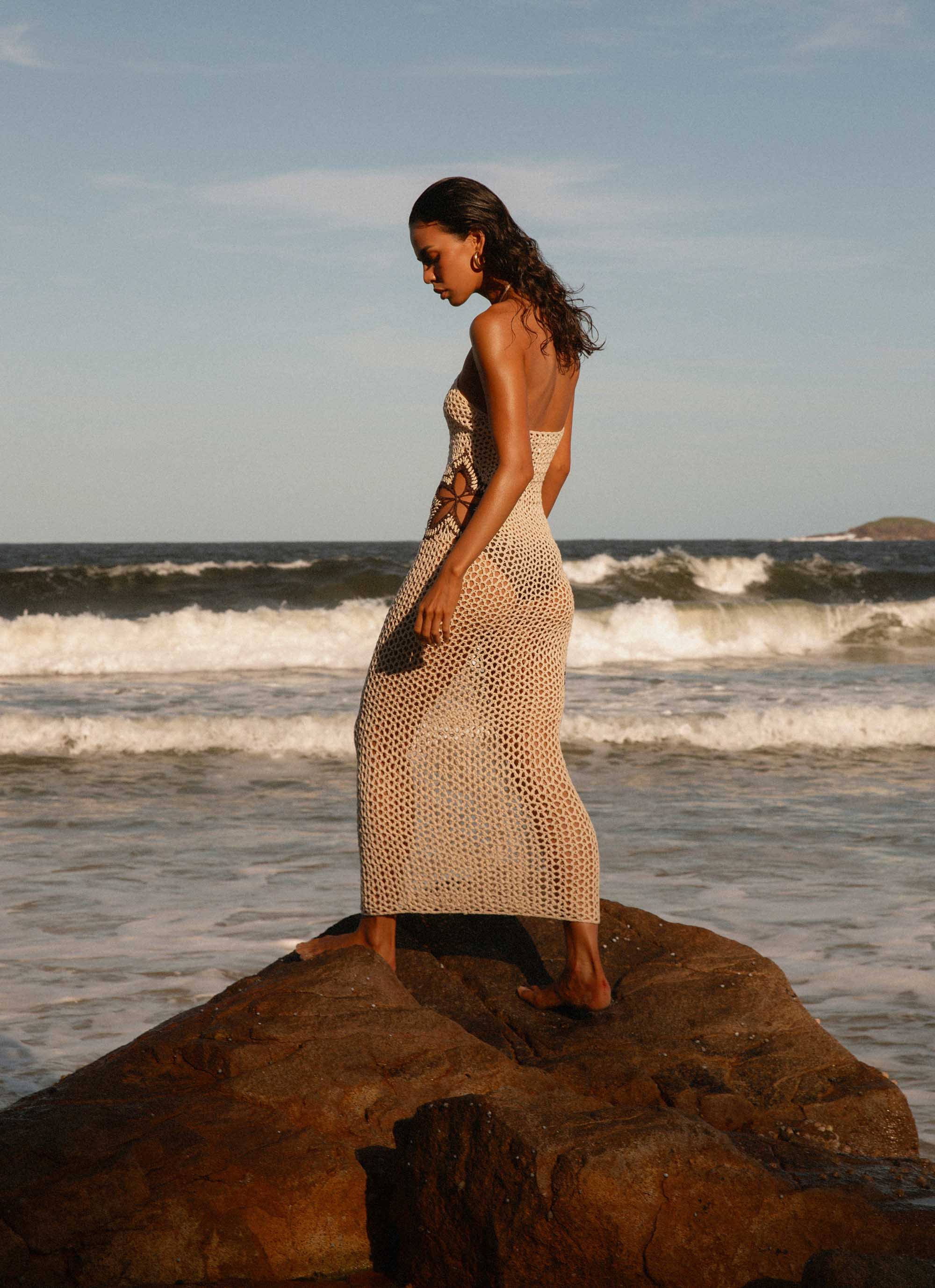 Aster Crochet Maxi Dress Pastel Yellow