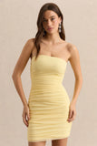Merisse Lemon Bandeau Mini Dress With Ruched Detailing