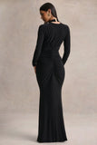 Tami Black Plunge Neck Long Sleeve Maxi Dress