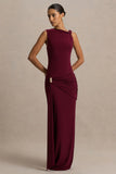 Decadence Burgundy High Neck Wrapped Maxi Dress With Twist Sleeve