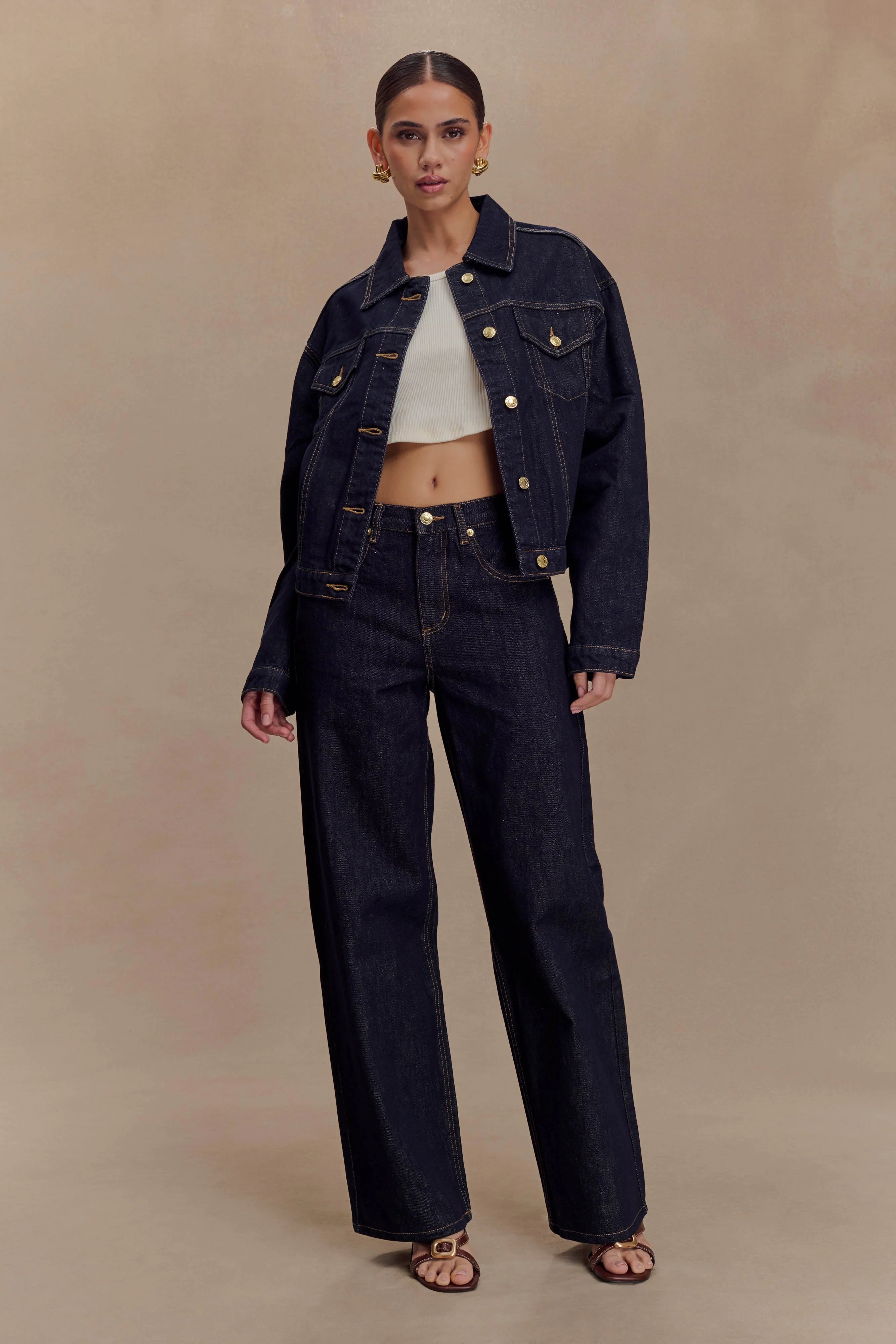 Kirra Cinched Denim Jacket Washed Indigo Blue