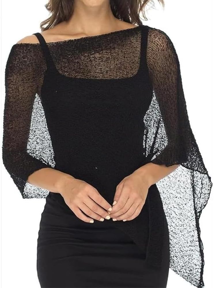 Women Sheer Poncho Top Multiway Knit Crochet Asymmetric Mesh Cover Up Going Out Clubwear