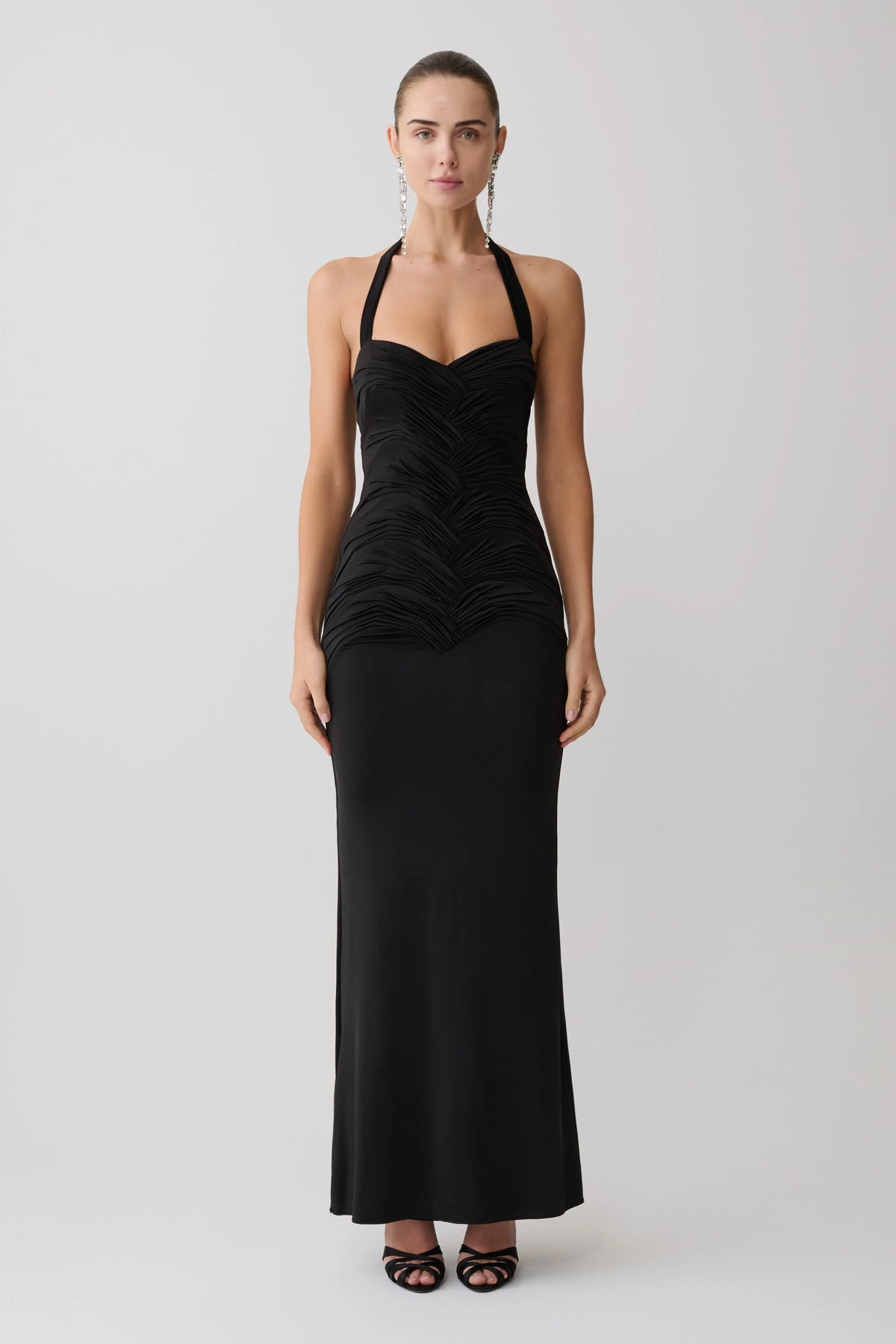 Hoai Gathered Slinky Halter Maxi Dress Black