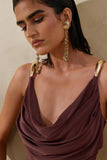 Iridessa Brown Plunge Neck Maxi Dress