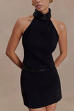Emilia Beaded Neck Halter Top Black