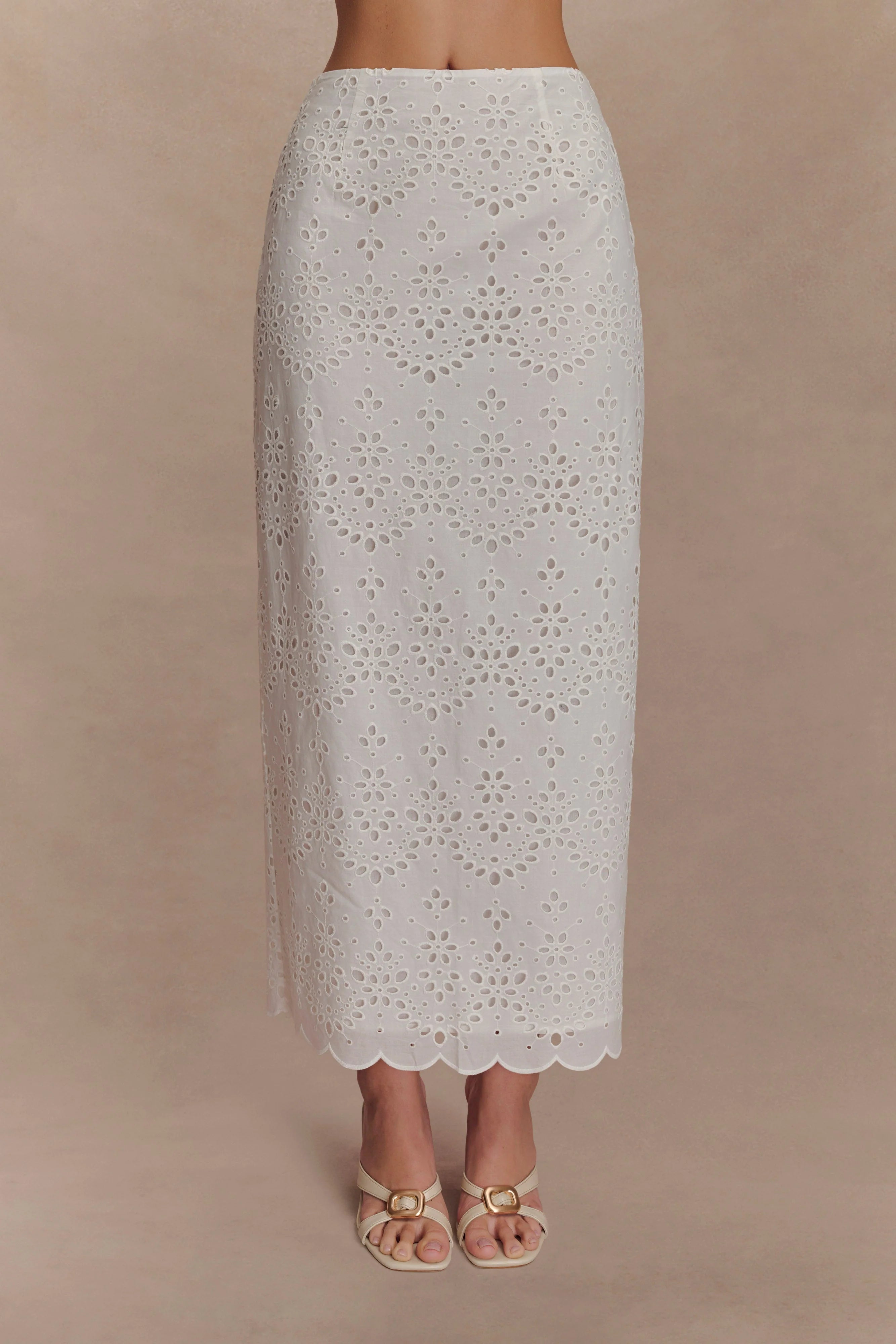 Kensley Broderie Midi Skirt White