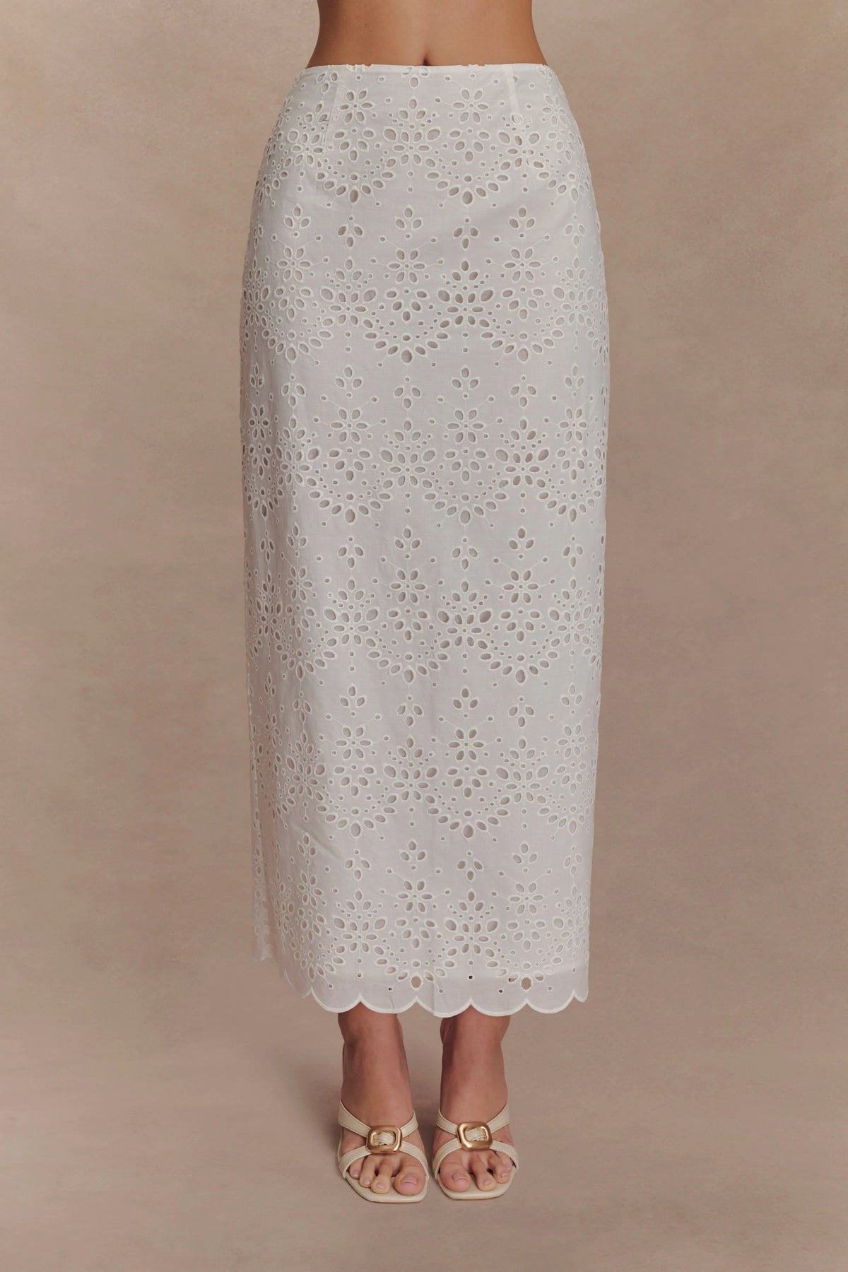Kensley Broderie Midi Skirt White