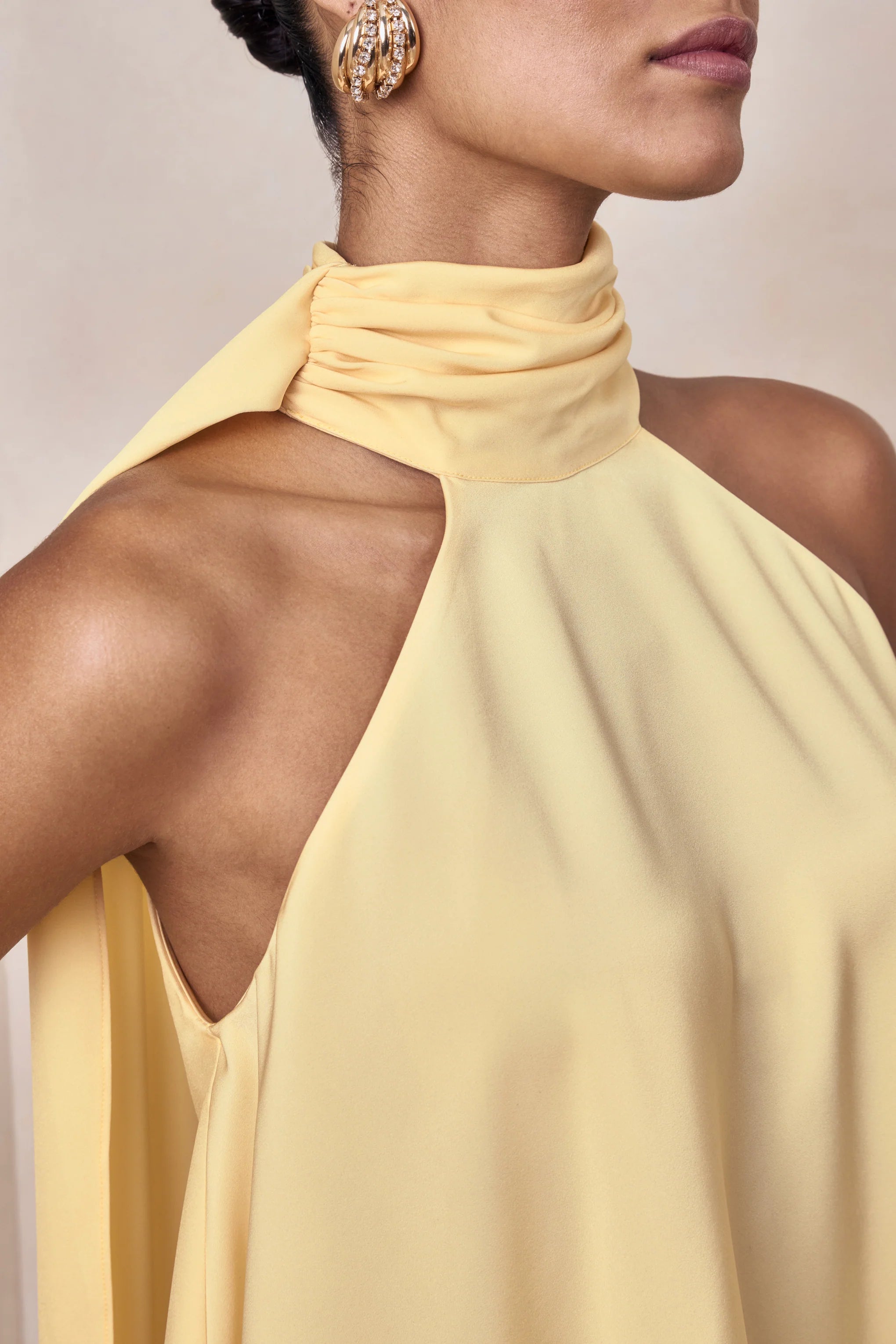 Sancelle Lemon Matte Satin Halter Neck Top