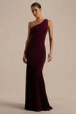 Zya Dark Plum Asymmetric Neck Fishtail Maxi Dress