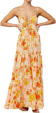 Women Floral Maxi Dress Tie Front Cut Out Backless Boho Spaghetti Strap Summer Beach Sundress