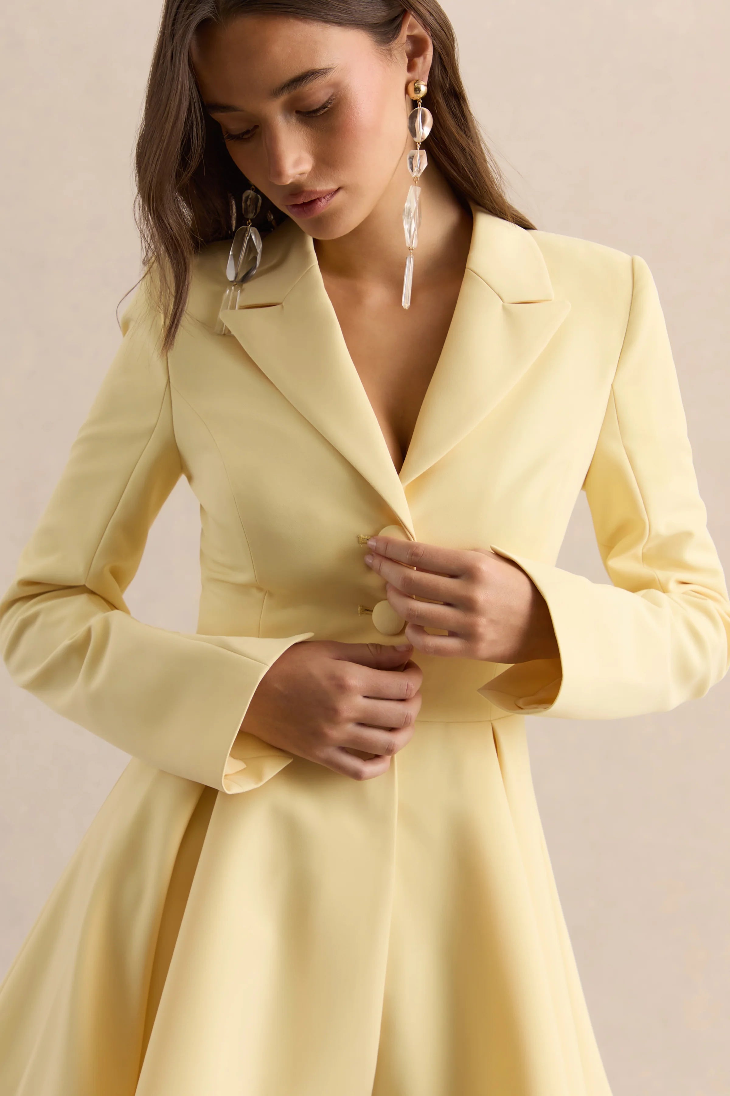Etherea Lemon Plunge Neck Skater Mini Dress