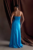 Rosella Satin Strapless Maxi Dress Cyan Blue