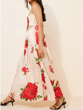 Women Boho Floral Maxi Dress Backless Spaghetti Strap A Line Flowy Summer Vacation Long Dress