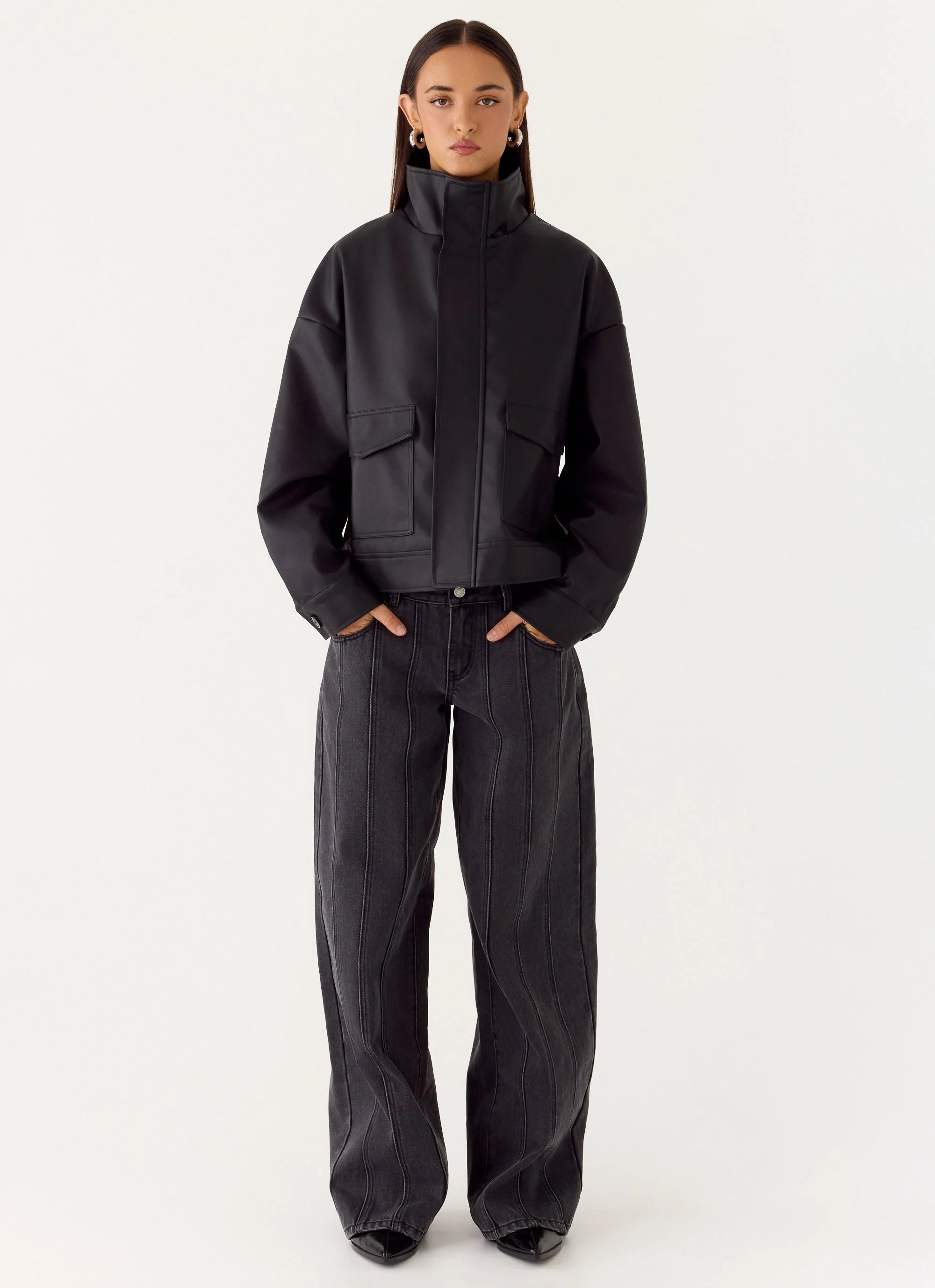 James PU Bomber Jacket Black
