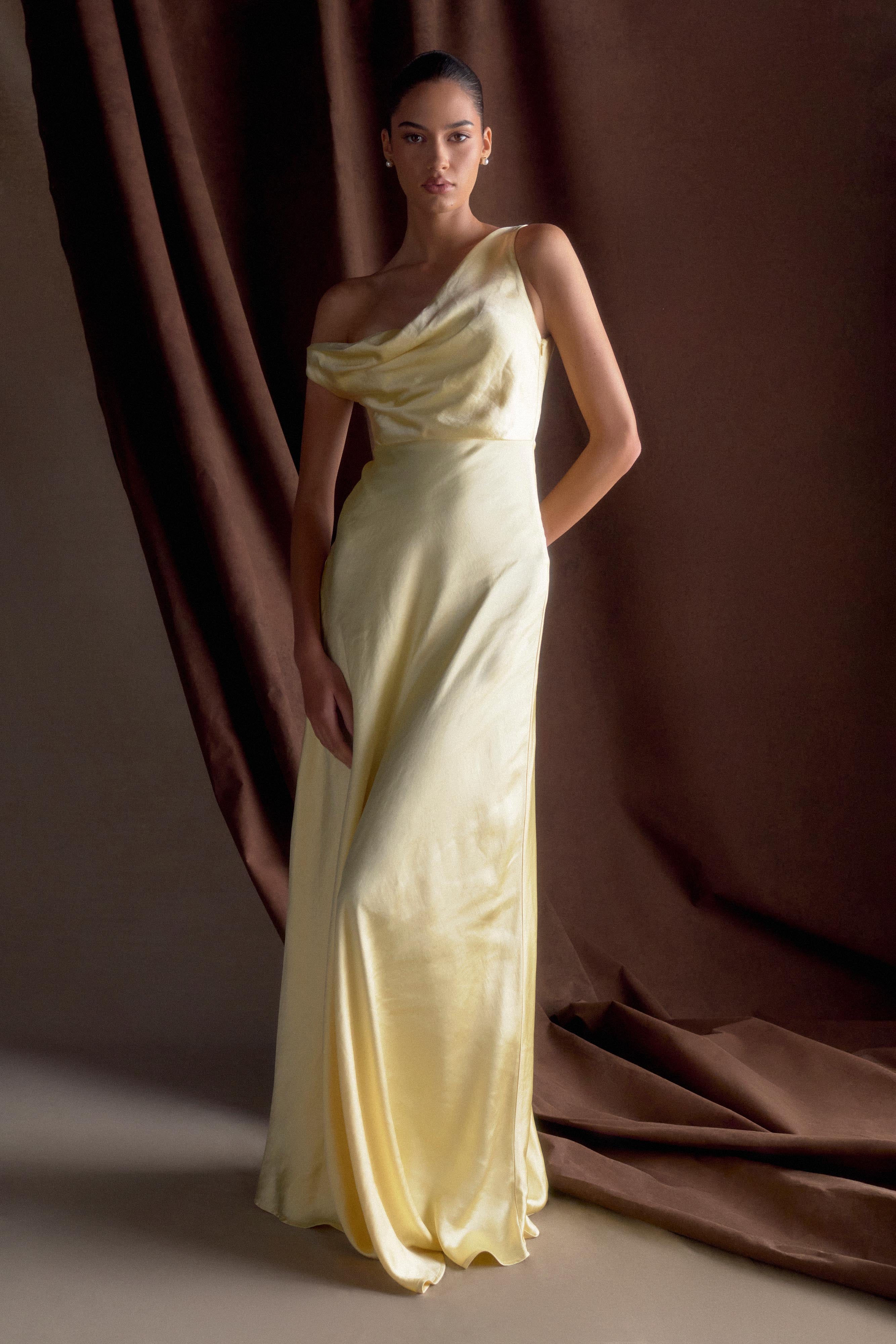 Jacinta One Shoulder Maxi Dress Pastel Lemon