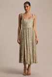 Lima Champagne Sequin Square Neck A Line Midi Dress