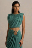 Tilda Green Crew Neck Crop Top With Ruched Detailing