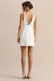 Amely White Embellished Plunge Neck Mini Dress With Bow Detail
