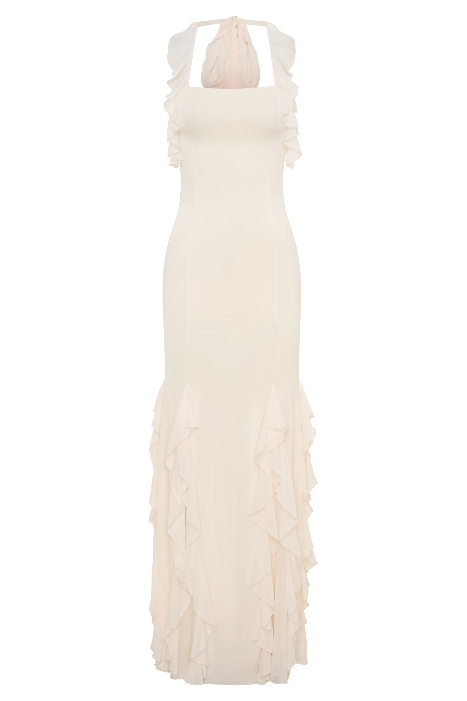 Etta Ruffle Slinky Maxi Dress Ivory