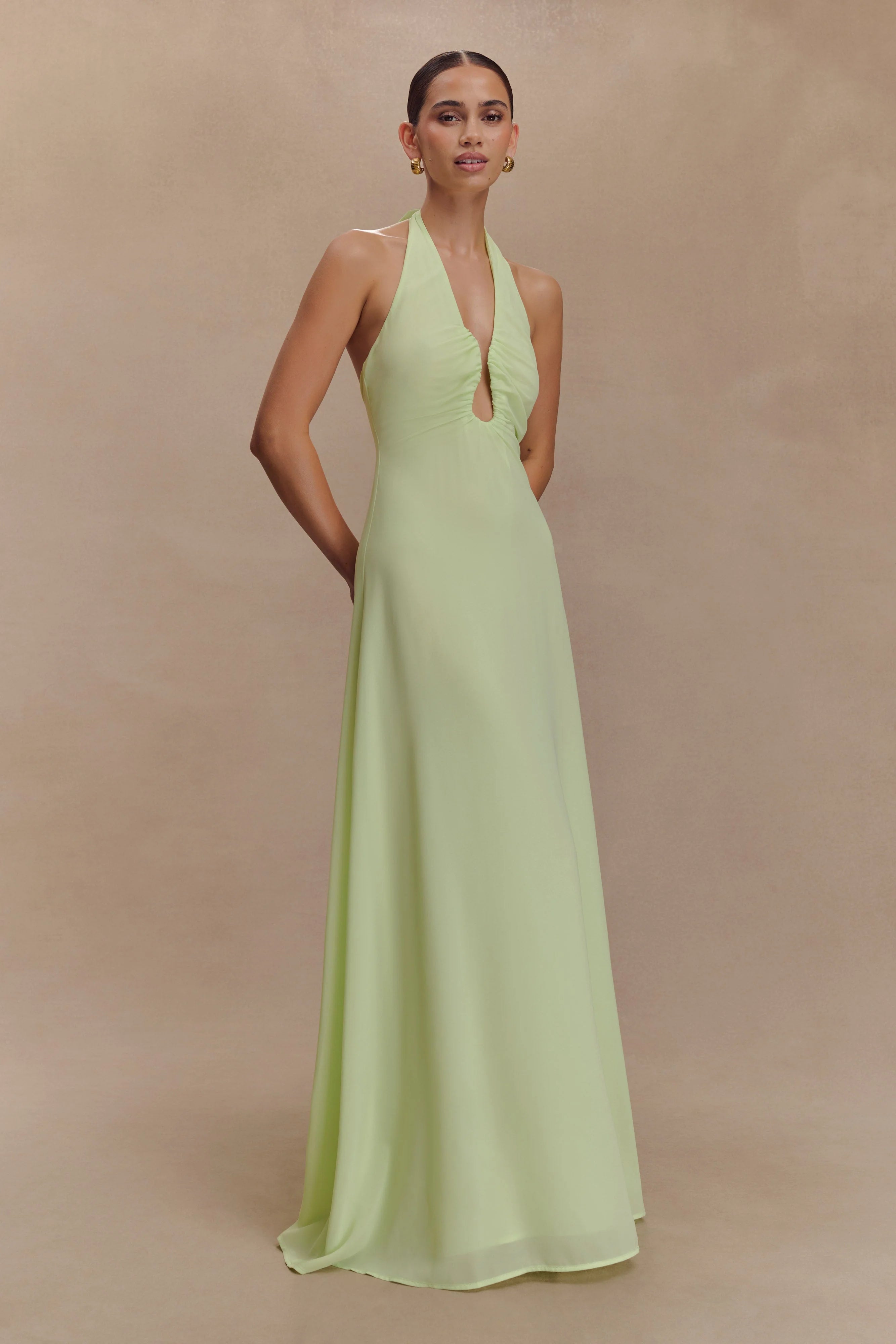 Malakhai Chiffon Halter Maxi Dress Pastel Green