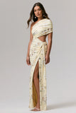 Overload Lemon Print Asymmetric Wrap Split Maxi Dress