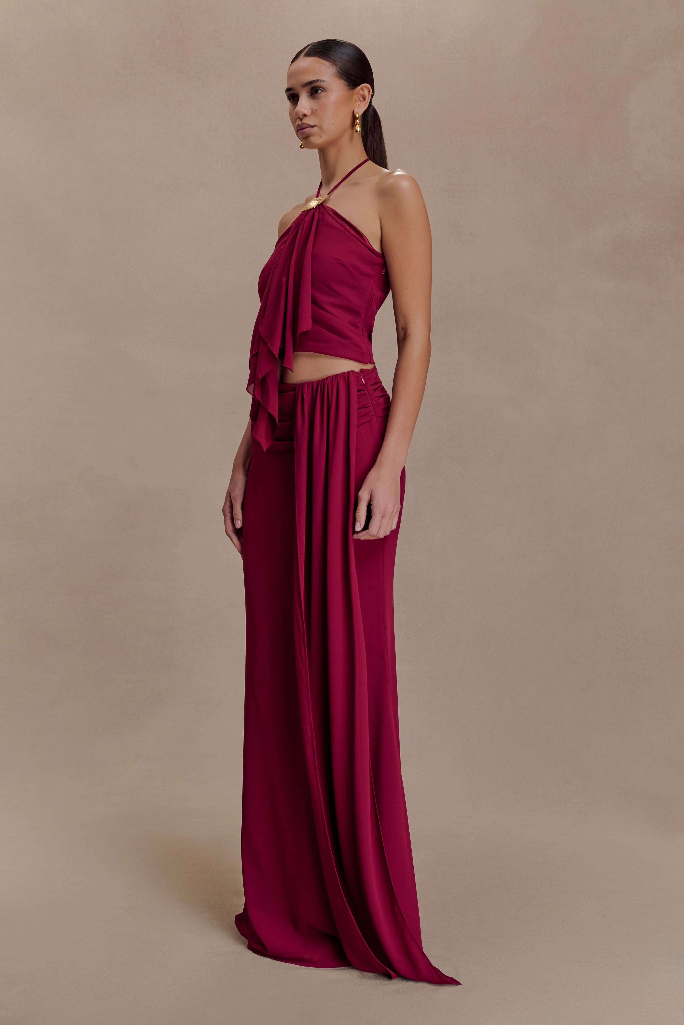 Celina Chiffon Overlay Maxi Skirt Cherry Red