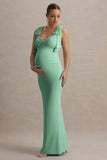 Sheen Light Green Sweetheart Bow Strap Maternity Maxi Dress