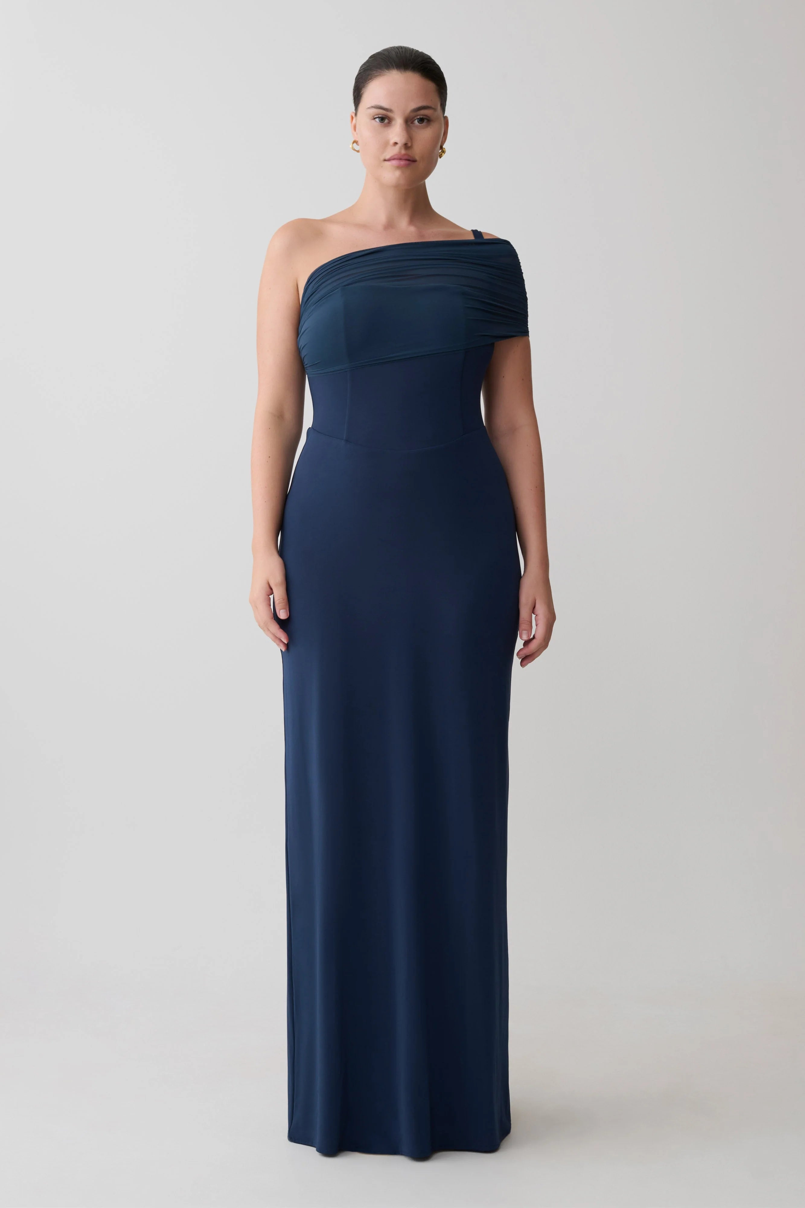 Hanh One Shoulder Mesh Maxi Dress Ink Blue
