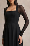 Melinda Black Square Neck Midi Dress With Mesh Detailing