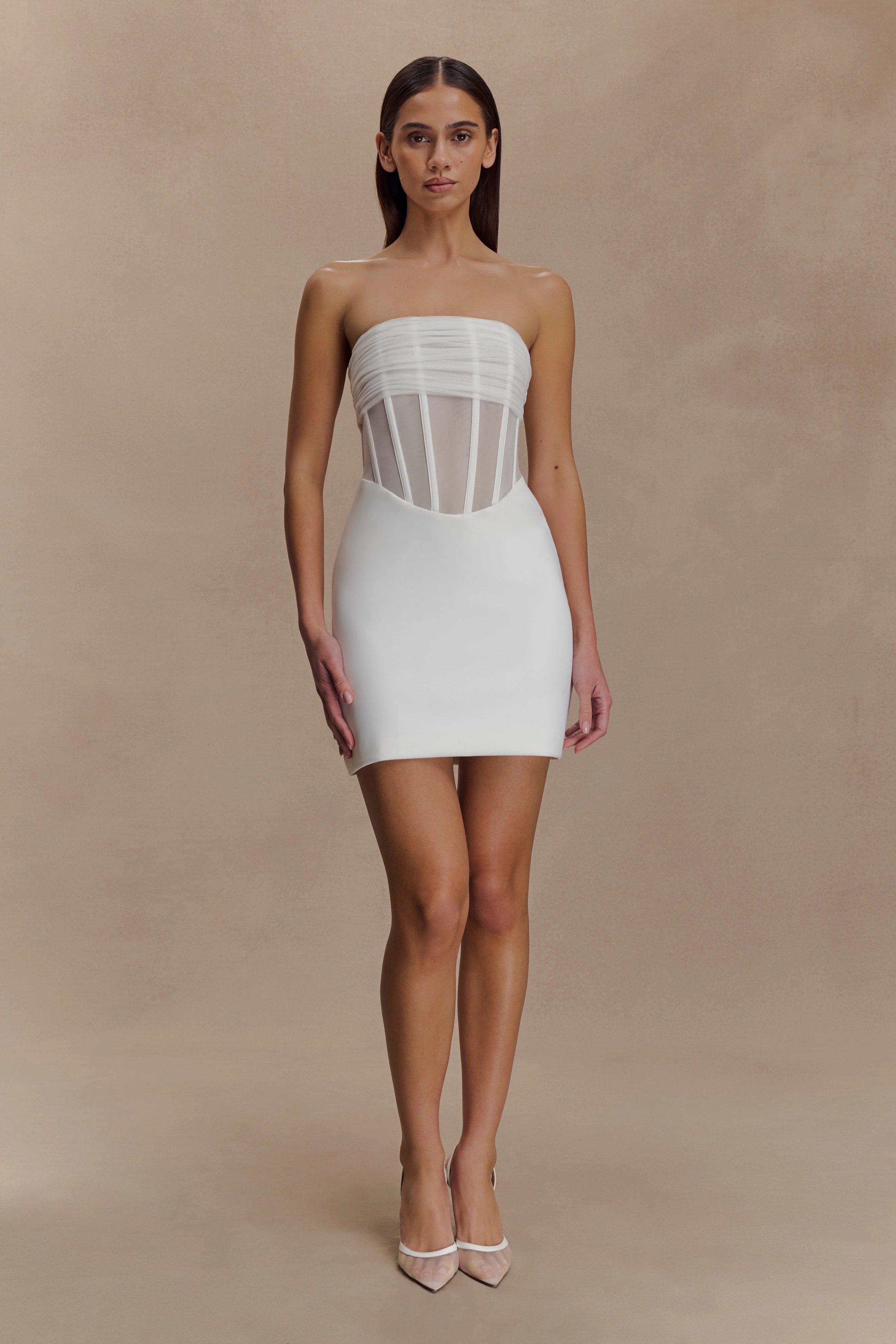 Palmer Mesh Corset Mini Dress Ivory