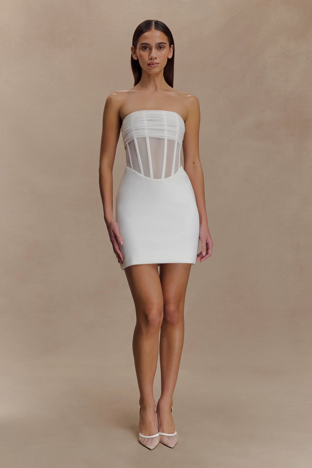 Palmer Mesh Corset Mini Dress Ivory