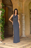 Tsuki Grey Stud Detail Cowl Neck Maxi Dress