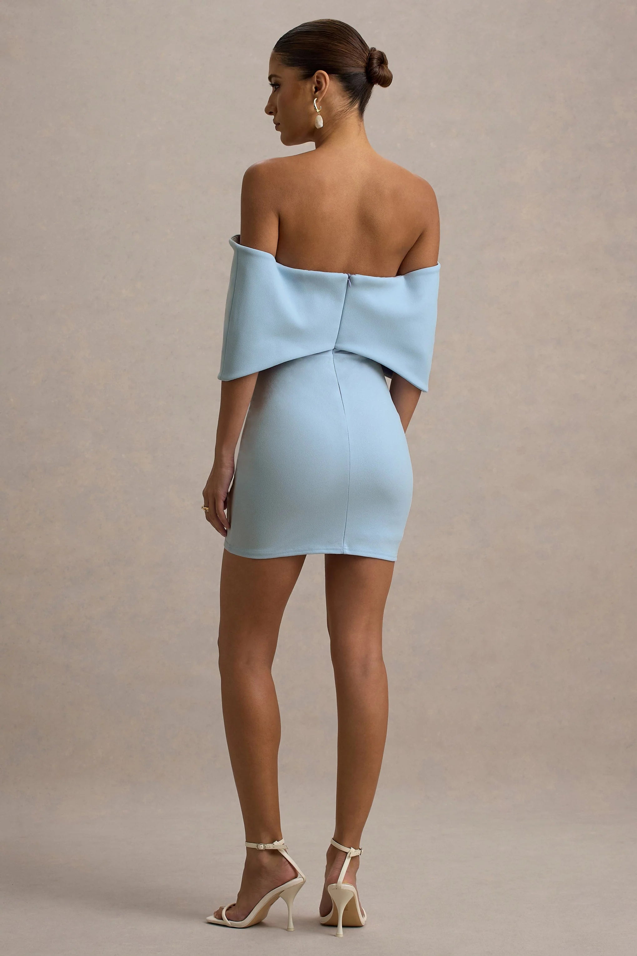 Sadie Powder Blue Bow Bardot Mini Dress