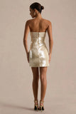 Casandra Champagne Sequin Bandeau Mini Dress With Satin Trim